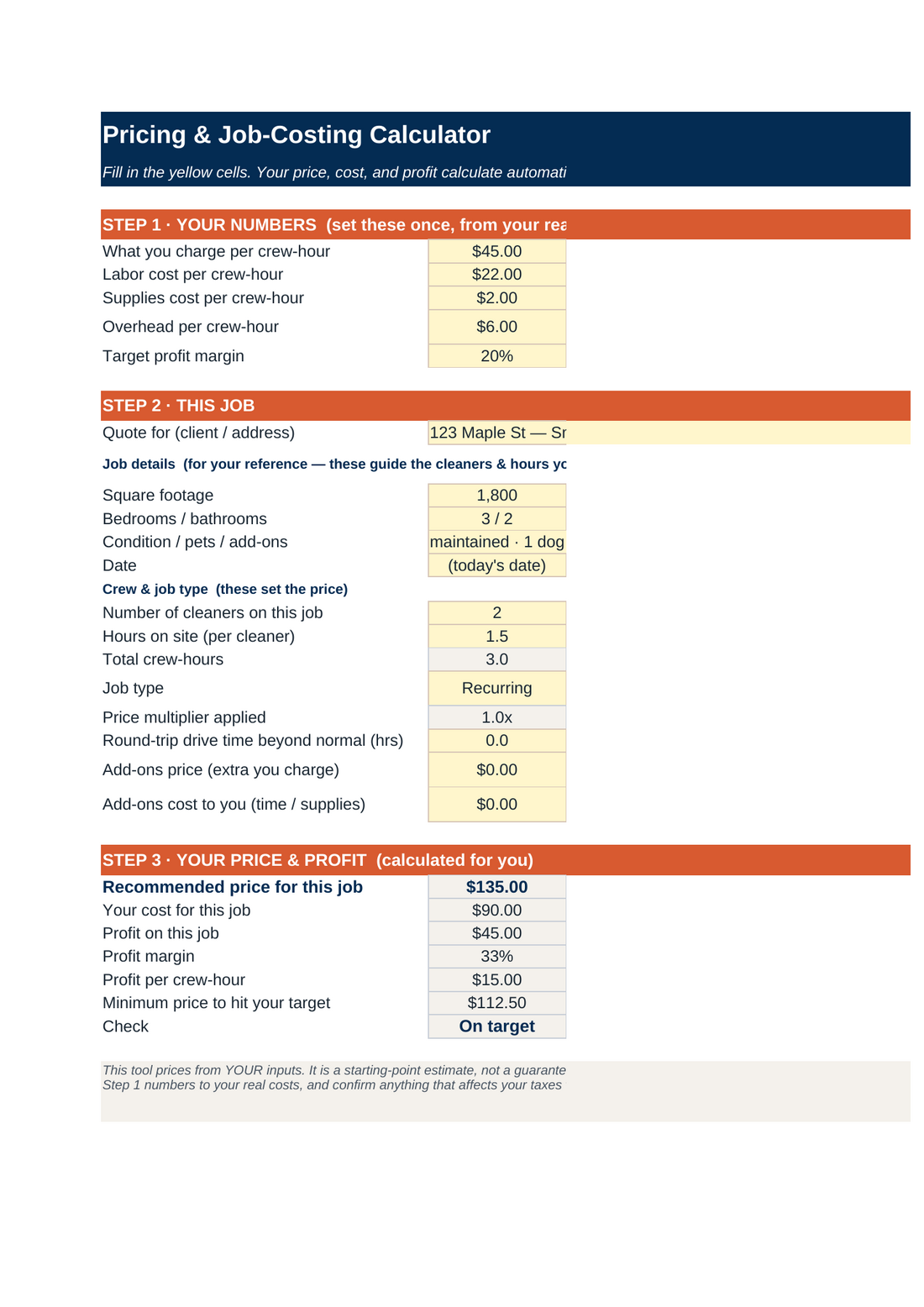 Pricing and Job-Costing Calculator