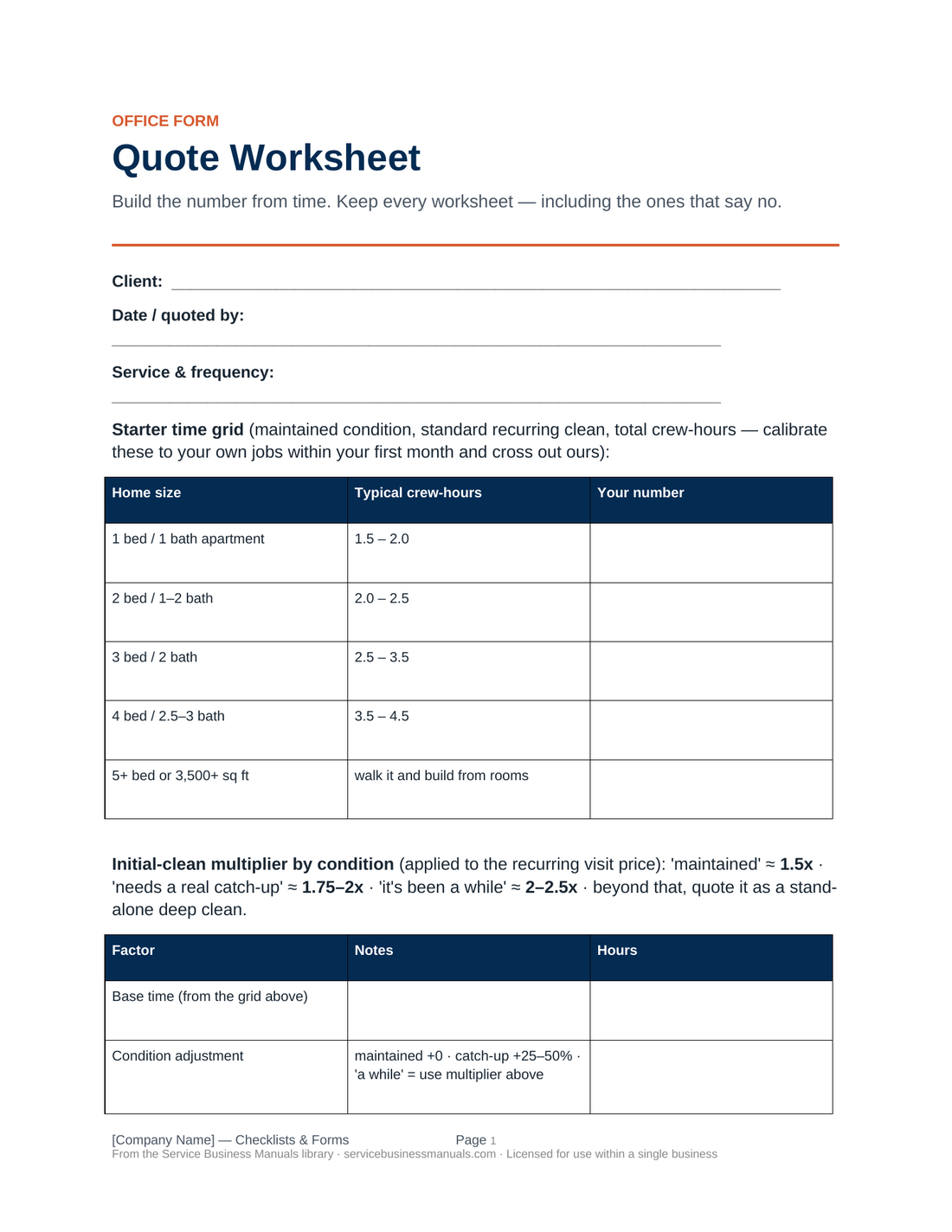 Quote Worksheet
